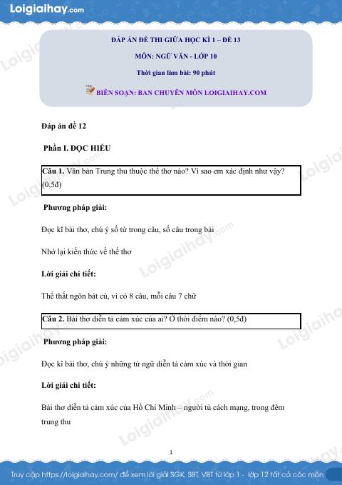 Đề thi giữa kì 1 Văn 10 Kết nối tri thức - Đề số 13